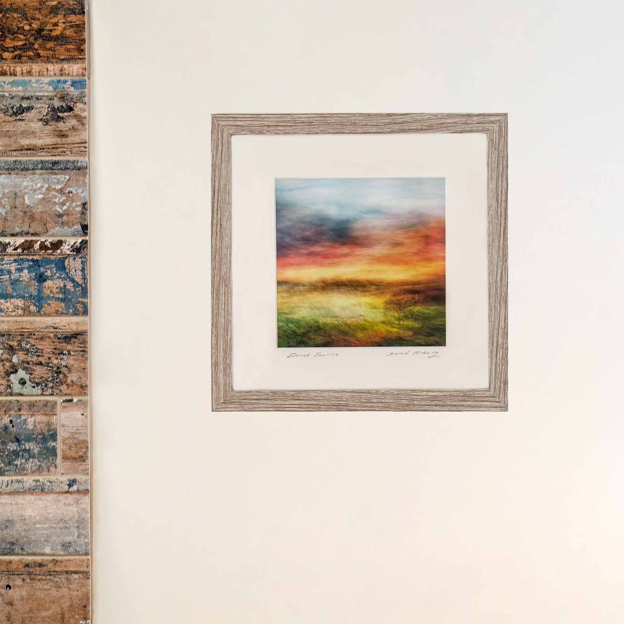 Dorset Sunrise is a small framed fine art print of the Sunrise over Symondsbury in Dorset