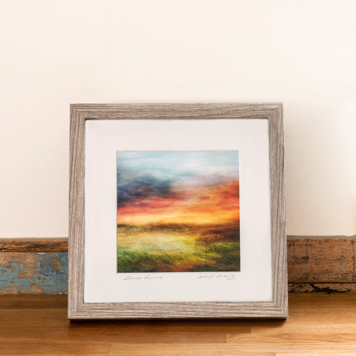 Dorset Sunrise is a small framed creative fine art print of a Sunrise over the hills at Symondsbury in Dorset
