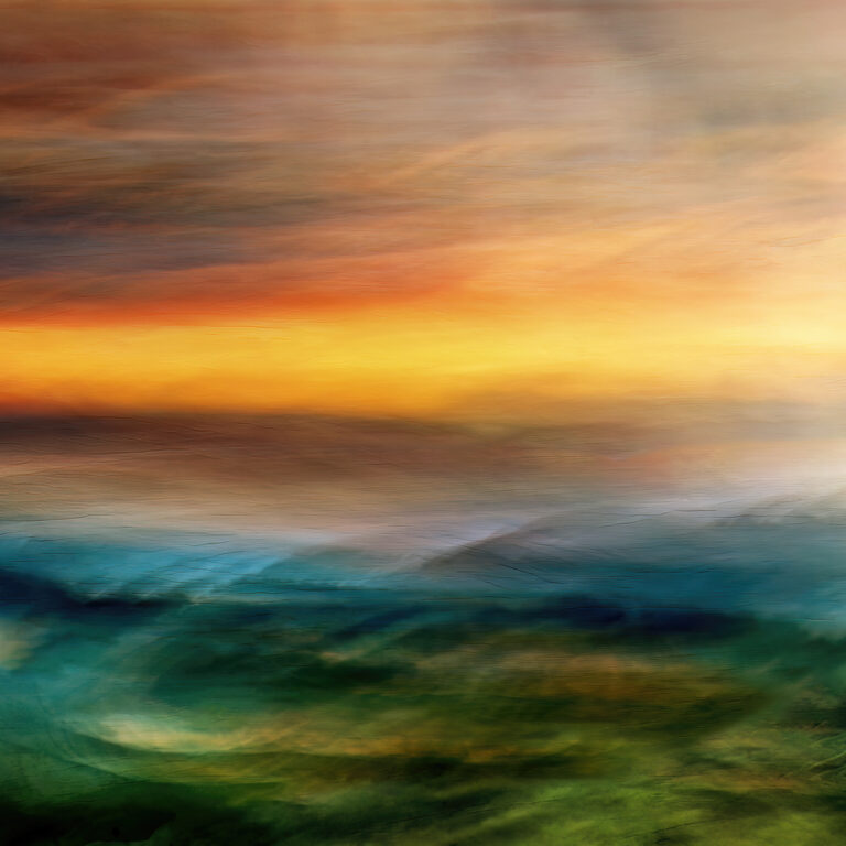 Rolling Mists at Dawn, Dorset fine art print, Dorset fine art photography, Dorset digital art, Dorset digital art print, Fine art photography Dorset, Sarah McNulty, Lanta Photography, Landscape digital art, Landscape digital art print, creative landscape print, contemporary digital art print, contemporary landscape print, Contemporary Dorset landscape print, Symondsbury, Dawn print, sunrise print, Limited edition print, Limited edition digital art,