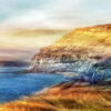A contemporary and colourful fine art photographic Giclee print of Golden Cap in Charmouth, Dorset during the summer.